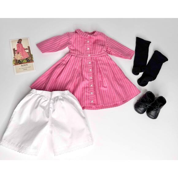 American Girl Addy Meet Outfit Doll Dress Black Socks Shoes Bloomers 1st Edition - Picture 6 of 12